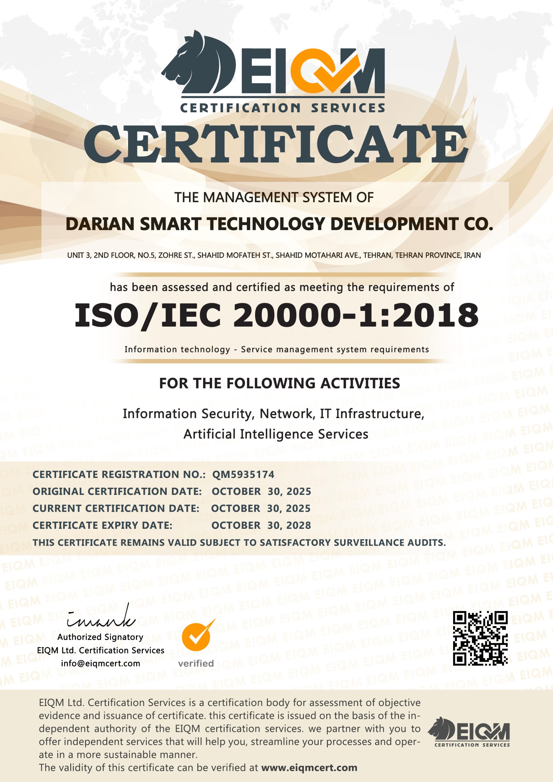 Darian Smart Technology Development Co -20000- QM5935174